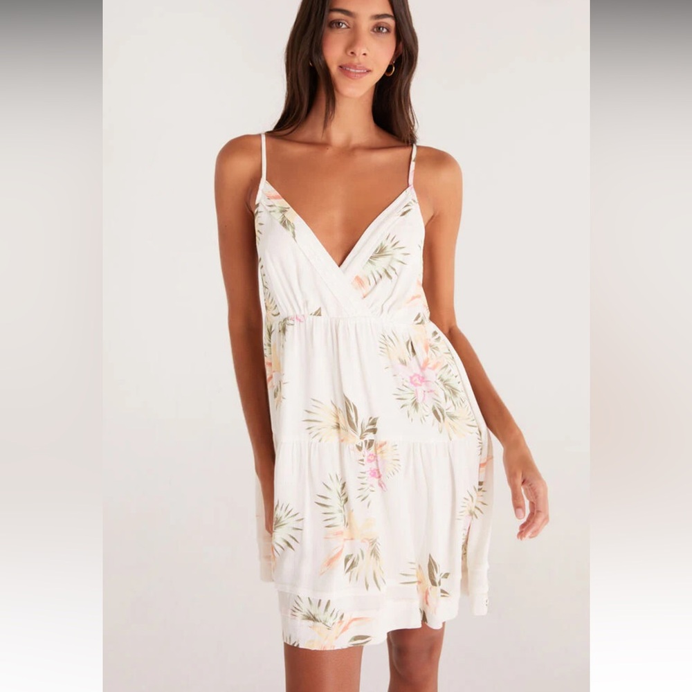 Floral White Tiered Mini Dress with Spaghetti Straps